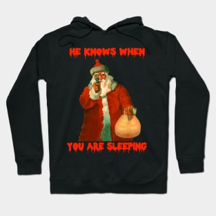 "He Knows When You Are Sleeping" Cursed Horror Santa Christmas Graphic Hoodie